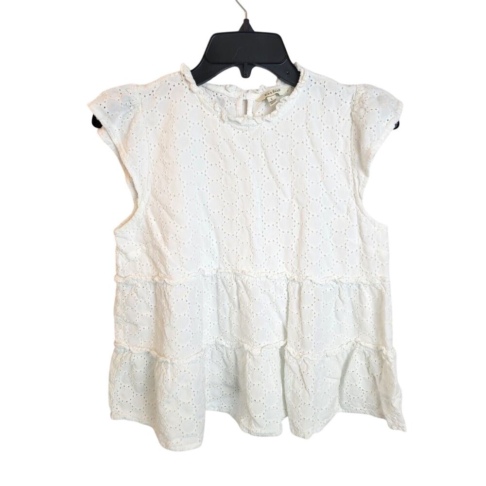 Sim & Sam Y2k 90s White Eyelet Cap Sleeve Tiered Boho Top Women's Size Large